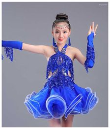 Stage Wear Girls Ballroom Dance Competition Dresses Tango Cha Costumes Children Latin Dancewear Sequin Performance Show Outfits