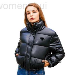 Women's Jackets designer P-ra Original Fashion Design Womens PU Leather Luxurious Ladies Black Punk Puffer Jacket Short Cotton Outerwear Coats F0G4