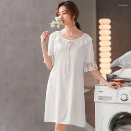 Women's Sleepwear Sweet Cute Doll Collar Satin Nightgown Lady Summer Home Dressing Gown Intimate Lingerie