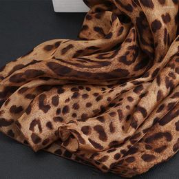 Scarves Silk Chiffon Scarf Casual Leopard Printted Pure Mulberry Women Light Oblong Sheer Shawl Wraps Luxury Quality