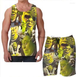 Men's Tracksuits Summer Funny Print Men Tank Tops Women Shrek Beach Shorts Sets Fitness Vest