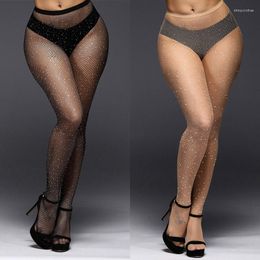Women Socks Black Sexy Long Stockings Tights Rhinestone Mesh Fishnet Pantyhose Bling Female Hosiery Meias Collant Femme