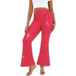 Womens Pants Capris Fashion Female Elastic High Waist Sequined Flared Casual Solid Color Slim Fit Shiny Stretch Long Trousers 230609