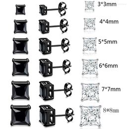 Stud Earrings WKOUD 1Pair Square CZ For Men Women Stainless Steel Princess Cut Cubic Zirconia Earring Studs 3MM-8MM