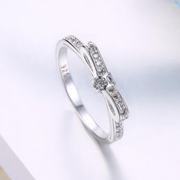 Cluster Rings Korean Fashion 925 Stamped Silver Fine Bowknot Crystal For Women Size 6/7/8/9 Luxury Party Gifts Wedding Diamond Jewellery