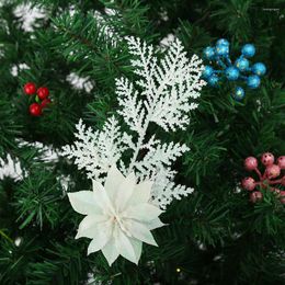 Christmas Decorations 1pcs 21cm Glitter Artificial Flowers Xmas Tree Ornaments Merry For Home Year Gifts Navidad