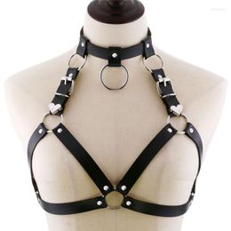 Belts 2023 Black Goth Body Harness Chain Faux Leather Chest Chains Belt Top Punk Fashion Festival Rave Jewelry Gothic Accessories