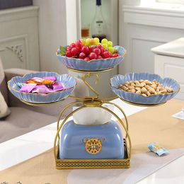 Plates Creative Ceramic Fruit Plate Modern Living Room Home High-End Snack Dish Rotating Grid Dried Tray Tea Table Decoration