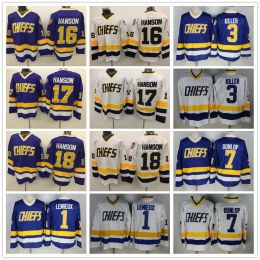 The MovieHockeyHanson Brothers Slap Shot Charlestown Chiefs #16 Jack 17 Steve 18 Jeff Hanson 7 Francine Dunlop 3 Killer Vintage CCM Movie Hockey Jersey