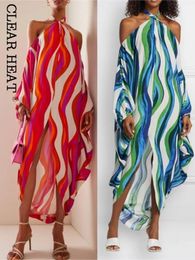 Basic Casual Dresse Fashion Rainbow Stripe Lace Up Halter Dress Loose Sleeveless Backless Retro Summer Beach Vacation Lady Vestido 230609