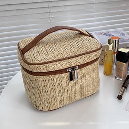 Storage Bags Straw Woven Make Up Bag Linen Cloth Waterproof Cosmetic Large Capacity Bathroom Washbag Portable Travel Pouch