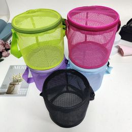 Storage Bags Mesh Beach Bag For Kids Toy Organiser Net Zipper Adjustable Shoulder Strap Pouch Child Shell Collecting Round Bucket
