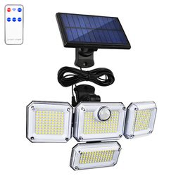 Outdoor Wall lamp Solar Lights, 333 LED Motion Sensor Flood Light, 4 Heads with 3 Mode, IP65 Waterproof, Remote Security Light garage landscape garden