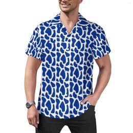 Men's Casual Shirts Funky Giraffe Print Blue And White Beach Shirt Hawaii Streetwear Blouses Male Custom Large Size