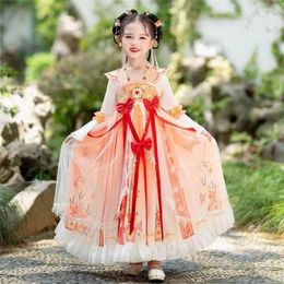 Stage Wear Chinese Traditional Girls Pink Hanfu Princess Dresses Set Kids Party Cosplay Clothing Folk Dance Dress Fairy Costume