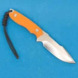 New M2371 Outdoor Straight Hunting Knife 5Cr13Mov Satin Drop Point Blade Orange G10 Full Tang Handle Fixed Blade Knives with Kydex and Survival Whistle