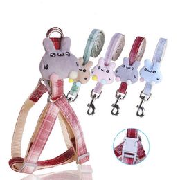 Dog Collars Leashes Adjustable Cute Bunny Chest Back Traction Rope Pet Outdoor Walking For Small Medium Sized Chihuahua Terier Puppy Accessories Z0609