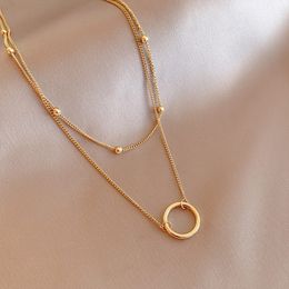 Double Chain Circle Necklace Gold Colour Pendant Necklaces Fashion Clavicle Chains Statement Necklace Women Jewellery