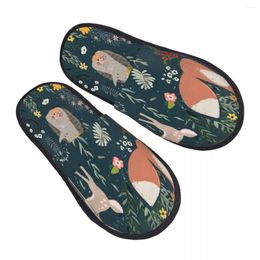 Slippers Watercolor Cute Forest Animals Slipper For Women Men Fluffy Winter Warm Indoor