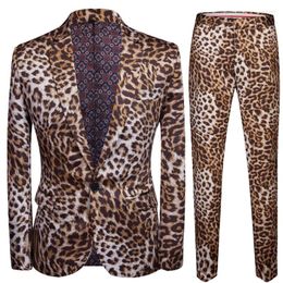 Men's Suits Classic Printed Leopard Suit Men Korean Slim Fit 2 Pieces Full One Button NightClub Party Dress Blazers Pants 5XL