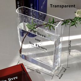 Vases Clear Book Vase Acrylic Vase INS Flower Transparent Flower Home Decoration Nordic Europe Modern Hydroponic Desktop Ornament Gift 230608