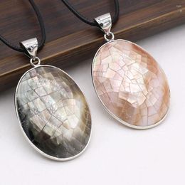 Pendant Necklaces 4PCS Wholesale Natural Freshwater Shell Pink Black Oval Alloy Necklace For Woman Jewelry Making DIY Gift Party