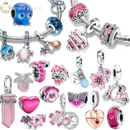 For pandora charms sterling silver beads Dangle Pink Murano Glass Beads Plata Bead