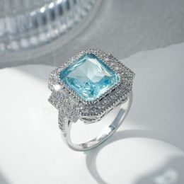 Luxury Sea Blue Colour Zircon Engagement Ring for Women Anniversary Gift Jewellery Wholesale