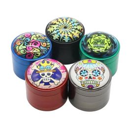 Chromium crusher skull pattern crystal cover zinc alloy vertical four layer smoke grinder 50MM print metal grinders