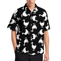 Men's Casual Shirts Animal Silhouette Black And White Duck Beach Shirt Hawaiian Cool Blouses Mens Pattern Plus Size 4XL