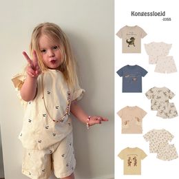 Clothing Sets Presale 23 Summer Childrens KS Full Print Cherry Dinosaur Parachute Set Rocket Unicorn Tiger Short SleeveTshirt 230608