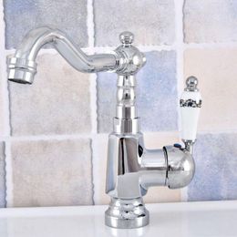 Kitchen Faucets Polished Chrome Brass Bathroom Basin Sink Faucet Mixer Tap Swivel Spout Single Handle One Hole Deck Mounted Msf638