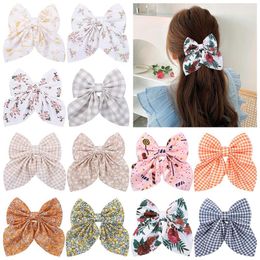 Baby Floral Print Hair Clips Ribbon Bows Sweet Hairpin Bowknot Barrettes Kids Headwear Hair Accessories