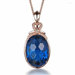 Pendant Necklaces MOONROCY Crystal Chokers Necklace Rose Gold Colour Blue Oval For Women Female Drop Jewellery Wholesale Gift