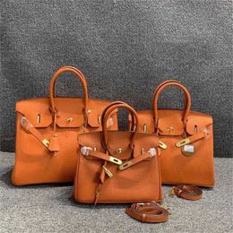 Tote Leather Bag Designer Handbag Platinum Genuine Women's High Quality Soft Cow Handheld One Shoulder Buckle Kr58
