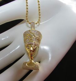 Chains 28inch Bead Chain Pharaoh Pendent Cz Necklace Punk Rap Style Rock Hip Hop YELLOW Pure Gold Plating Micro Pave Necklaces