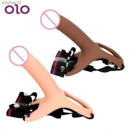 OLO Hollow Strap On Penis Extender with Harness Male Masturbator Strapon Dildo Intimate Sex Toys for Gay Husband Adult Sex Toys L230518