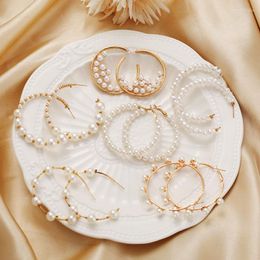 Hoop Earrings Fashion Gold Colour Imitation Pearl Korea Style Women Round Circle Statement Earring Wedding Jewellery Gift Brinco