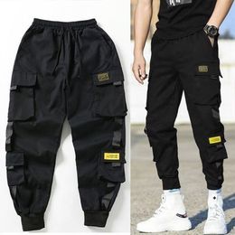 Men's Pants Men Block Black Pocket Cargo Harem Joggers Harajuku Sweatpant Hip Hop Tactical Trousers 230608