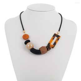Pendant Necklaces Women Geometric Acrylic Beads Pendants Necklace Vintage Handmade Statement Design Leopard Fashion Jewelry Gifts
