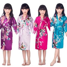 Women's Sleepwear Kids Robe Wedding Faux Silk Long Robes For Girls NightGown Children's Bathrobe Bridesmaid Party Cute Kimono Print