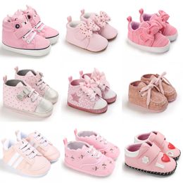 First Walkers Pink Baby Shoes Princess Fashion Sneakers Infant Toddler Soft sole Anti Slip First Walkers 0-1 year old baby Christening Shoes 230608