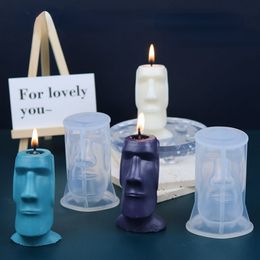 Candles Abstract Human Face Candle Silicone Mold Soft Easter Island Boulder Portrait Simple Aromatherapy Gypsum Resin Ice Cube Mould 230608