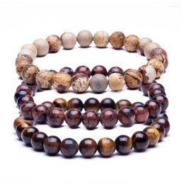 Link Bracelets 2023 Black Lava Stone Beaded Bracelet Natural Round Beads For Women Fashion Tiger Eye Men Jewelry