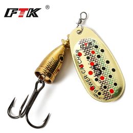 Baits Lures FTK 1PC 6CM-7.5CM Size 3 4 5 Spinner Spoon Bait Fishing Lure Bait Fishing Spoon with Sharp Treble Hooks Fishing Tackle 230608