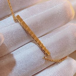 2023 lovely cute pendant Necklaces long gold thin stainless steel chain little blocks strip designer Women necklace with blue dust bag and box