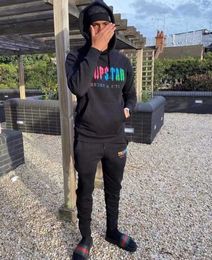 Hoodie embroidery Trapstar full sportswear rainbow towel embroidery decoded hooded sportswear men's and women's suit zipper pants2023