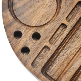 2021 Round Shape Natural Wooden Rolling Tray Household Smoking Accessories With Groove Diameter 218 MM Tobacco Roll Trays Cigarette