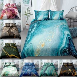 Bedding sets Chic Marble Duvet Cover Set Mint Gold Glitter Turquoise Abstract Aqua Blue Quilt EU US AU UK Single Twin Full 230609