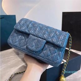 Classic Mini Flap Cross Body Bags Luxury Designer Womens Limited Matelasse Chain With Crush Gold Ball Shoulder Bag Raffia Leather Shoulder Square Handbags